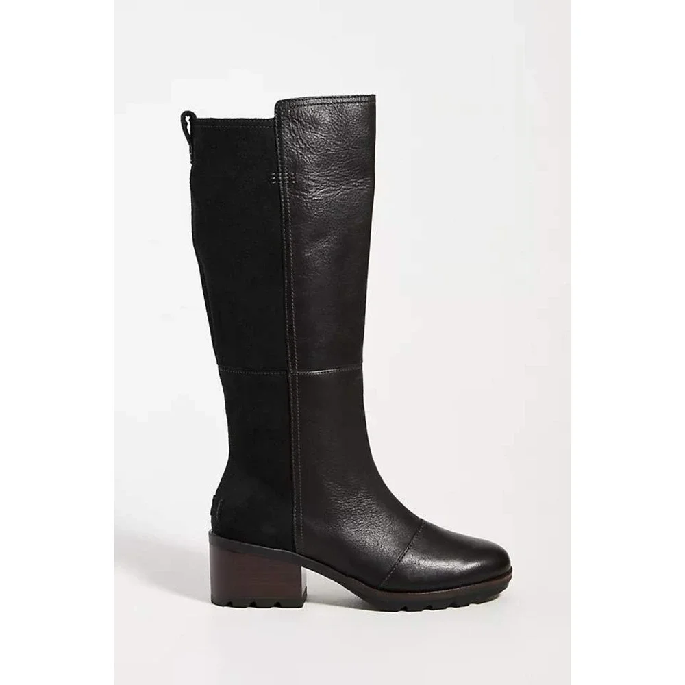 Sorel Cate Tall Boot Womens 9.5 Black Leather Suede Riding Waterproof Block Heel